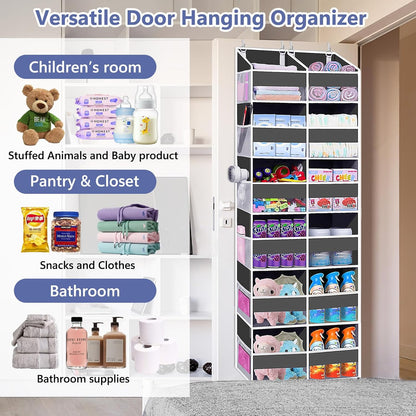 Heavy Duty Over The Door Organizer 5 Tiers, Extra Large Behind Door Storage of 10 Big Front & 10 Mesh Pockets, 80lb Weight Capacity, Hanging Doors Storage Organizer for Closet Bedroom Nursery, Grey