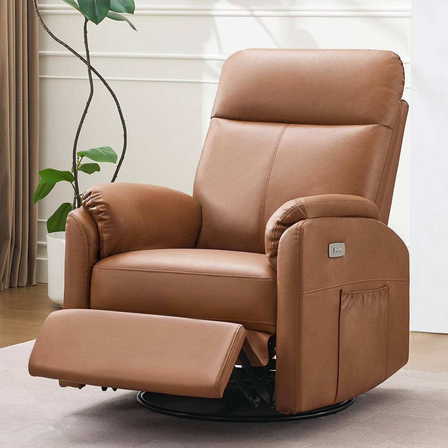 Power Glider Recliner Nursery Rocking Chair with USB Ports, Glider Chair with Lumbar Pillow for Living Room, Glider Swivel Recliner Chair for Nursery(Beige)