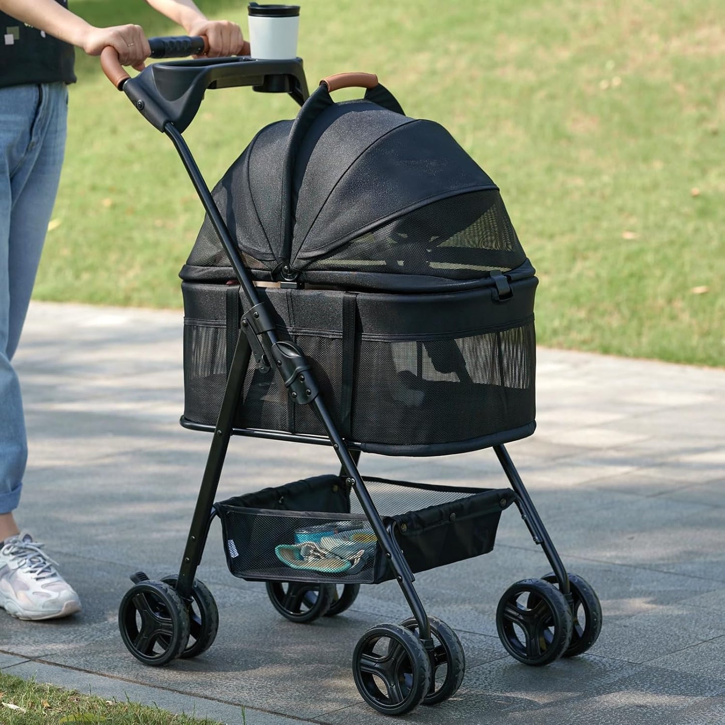 Zoosky 3 in 1 Pet Stroller with Removable Carrier, Folding Stroller for Small/Medium Dogs and Cats, Waterproof, All-Terrain, with Sun Shades, Car Seat