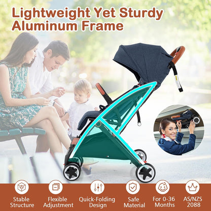 HONEY JOY Travel Stroller, One-Hand Quick Fold Lightweight Umbrella Stroller for Airplane, Wrist Wrap & Net, Multi-Position Recline, Overhead Friendly Compact Stroller for Newborn and Toddler(Gray)