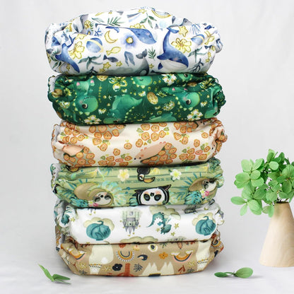Mama Koala 3.0 Pocket Cloth Diapers for Babies with AWJ Lining, 6 Pack with 6 4-Layer Natural Cloth Diaper Inserts - Reusable and Washable Pocket Diapers(Hardworking Bees) - Colors A