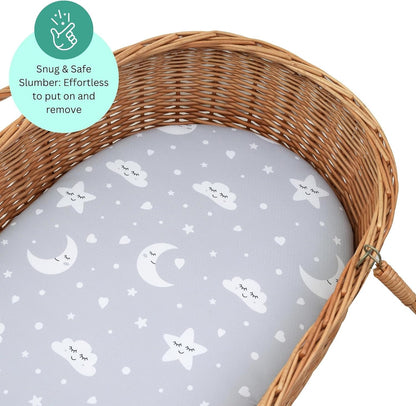 Bassinet Sheets for Papablic, CoZee, Cowiewie, Ezebaby, Nawahev Baby Bassinet Bedside Sleeper by TansyPanda, 3PC, 33x20, Ultra Soft, Breathable Snug Fit, Unisex Boys Girls, Gray White (Space Rockets)
