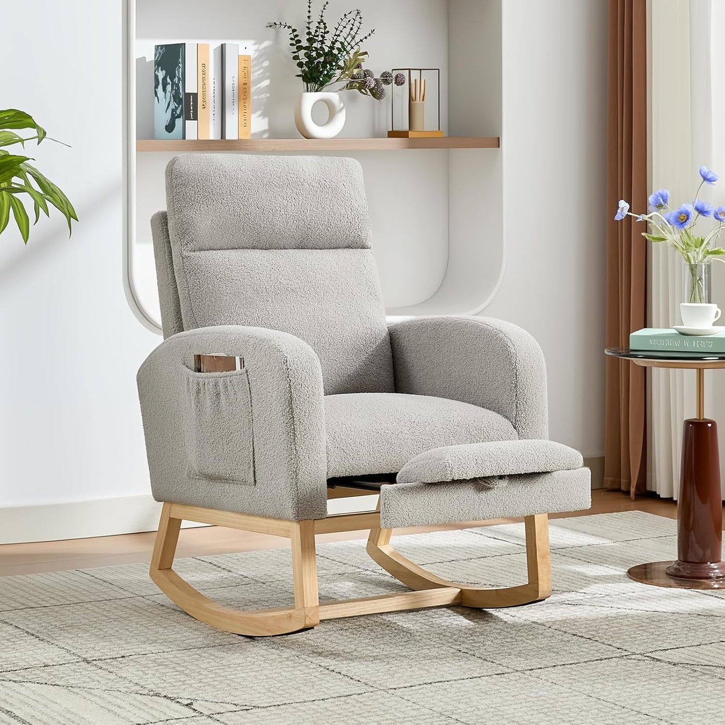 Rocking Chair Nursery, Nursing Rocking Chairs with Foot Rest for Mom Nursery,Rocker Glider Chair with High Backrest for Living Room, Bedroom, Upholstered Lounge Chair with Solid Wood Base for Relaxin