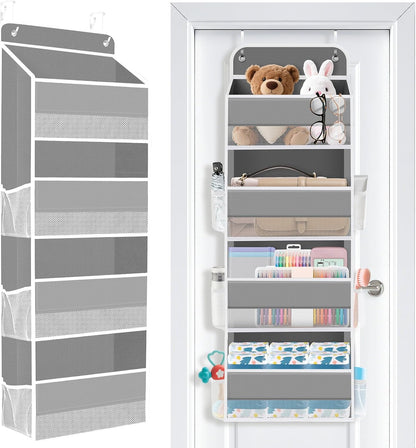 SpaceWhisper Over the Door Organizer, 4 Large Pocket Hanging Storage Organizer with 40lb Capacity, Space Saving for Nursery, Bathroom, Bedroom, Closet - Baby Essentials & Toiletry Organizer (Pink)