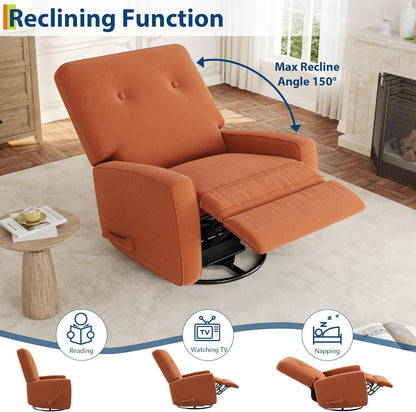 IDEALHOUSE Recliner Chair, 360° Swivel Rocking Glider Chair for Adults with Adjustable Backrest & Footrest, Cozy Linen Upholstered Armchair for Living Rooms, Bedrooms, Apartments, Beige