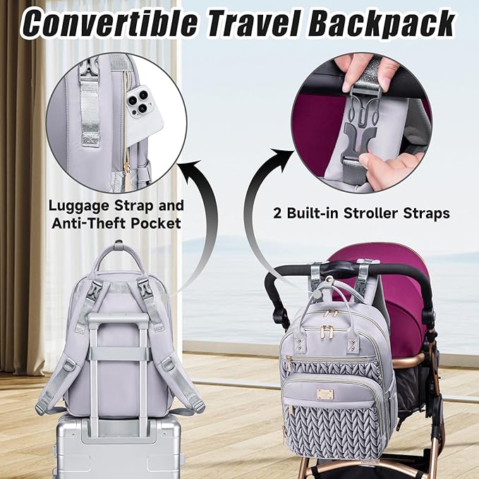 Tealari Diaper Bag Backpack,Stylish Baby Diaper Bag,Waterproof Travel Diaper Backpacks Baby Bags with Changing Pad,Stroller Straps,Insulated Pockets (Gray)