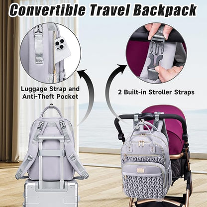 Tealari Diaper Bag Backpack,Stylish Baby Diaper Bag,Waterproof Travel Diaper Backpacks Baby Bags with Changing Pad,Stroller Straps,Insulated Pockets (Gray)