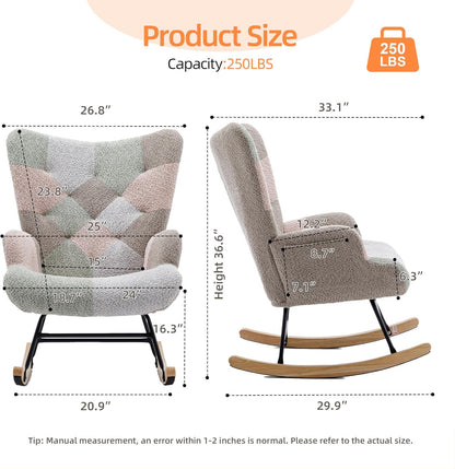 Nursery Rocking Chair Teddy Upholstered Glider Rocker Rocker Accent Chair with High Backrest Armchair Comfy Side Pocket Modern Rocking Accent Chairs for Living Room, Nursery, Office-Green