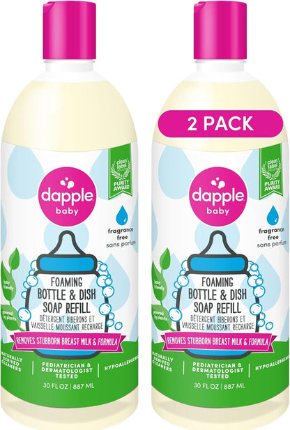 Dapple Baby Bottle & Dish Foaming Power Spray, Hypoallergenic Dish Soap for Baby Bottles, Powered by Plants, Fragrance Free, 16.9 Fl Oz (Pack of 2)