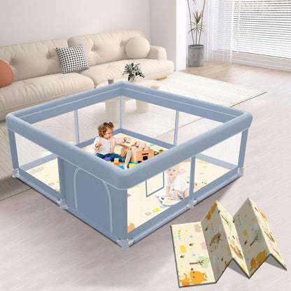 XVISHX 65 x 50 Inch Baby Playpen, Playpen for Babies and Toddlers, Baby Play Pen Playard for Indoor & Outdoor Active Center Game Fence, with Skin-Friendly Fabric and Soft Breathable Mesh, Grey