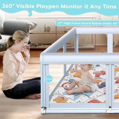 Fshibila 74" ×50" Large Baby Playpen, Baby Playard for Babies and Toddlers, Baby Fence Play Pens for Indoor & Outdoor, Sturdy Safety Play Yard with Soft Breathable Mesh, Anti-Fall, Grey