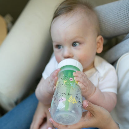 Dr. Brown's Anti-Colic Options + Wide-Neck Baby Bottle Designer Edition Dino Decos, 9oz/270mL, Level 1 Slow Flow Nipple, BPA-Free, 0m+, 2-Pack
