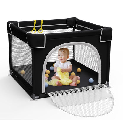 Grobeybees Playpen for Babies and Toddlers, Small Baby Playpen, Playard with Bag, Indoor & Outdoor Play Pen, Sturdy Safety Baby Play Yard with Soft Breathable Mesh(Black, 36x36 inches)