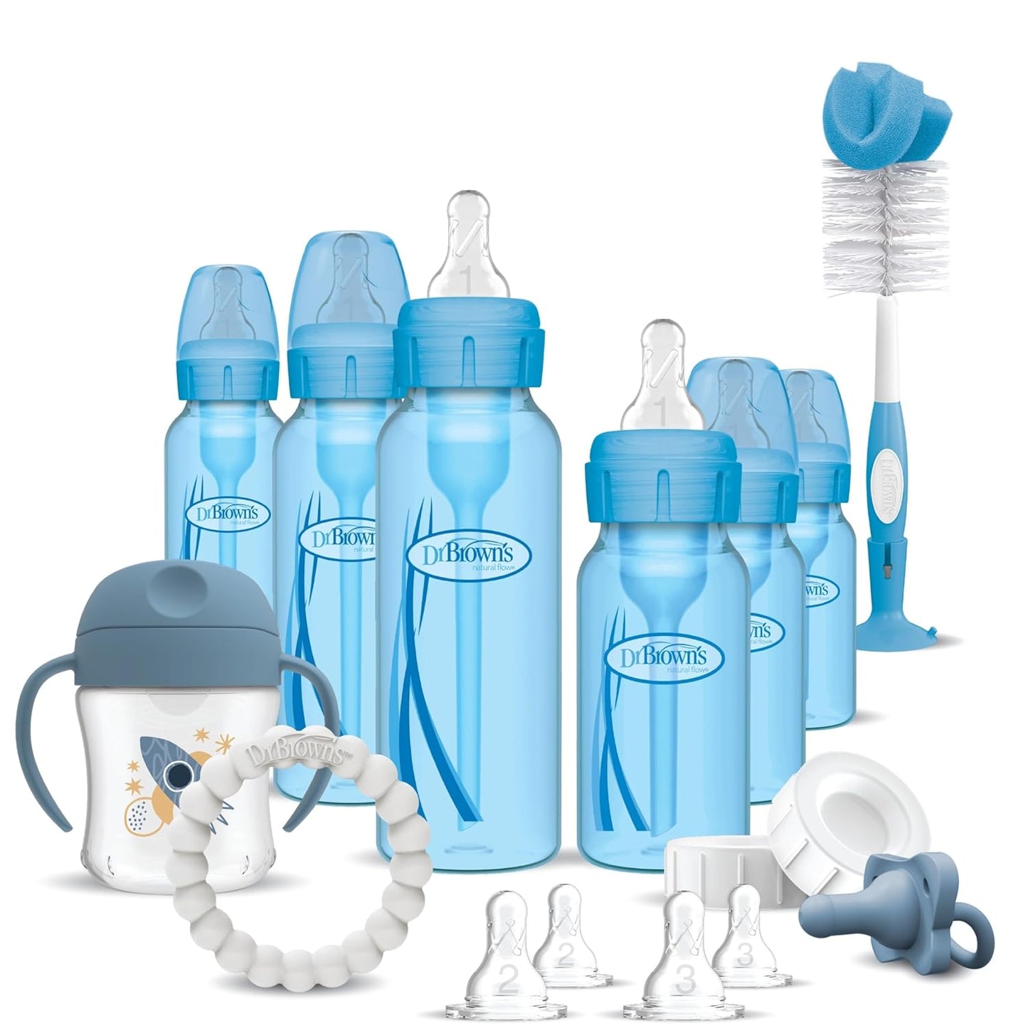 Dr. Brown's Anti-Colic Options + Narrow Bottle to Sippy Gift Set with Soft Silicone Sippy Spout, Removable Silicone Handles, Travel Cap and Bottle Brush (Packaging/Brush Color May Vary)