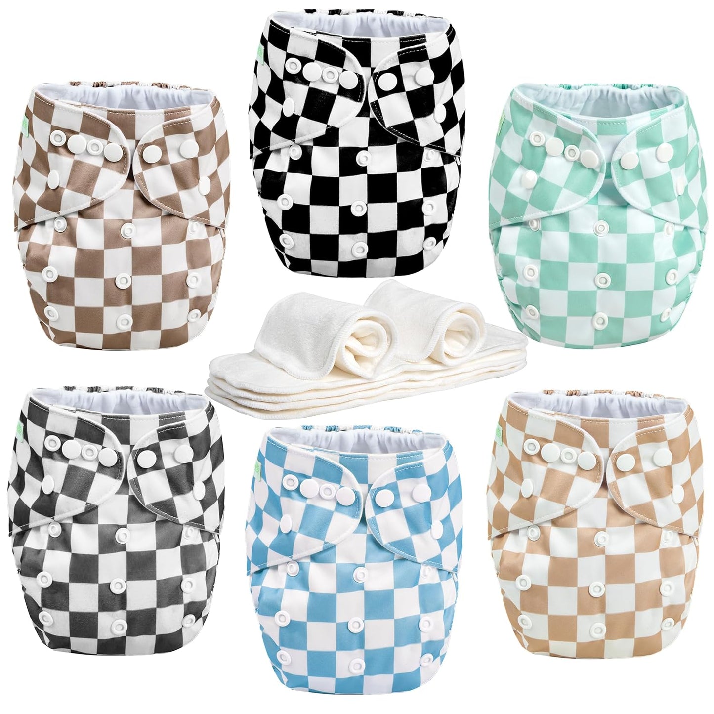wegreeco Cloth Diapers 6 Pack with 6 Inserts & 1 Wet Bag, Washable Cloth Diapers for Babies, One Size Adjustable Reusable (Flower)