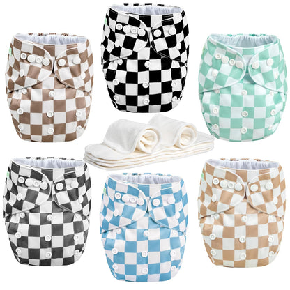 wegreeco Cloth Diapers 6 Pack with 6 Inserts & 1 Wet Bag, Washable Cloth Diapers for Babies, One Size Adjustable Reusable (Flower)