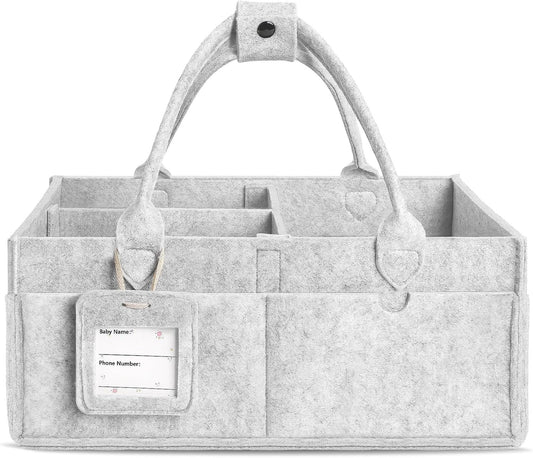 GEMII Diaper Caddy Organizer-Large Baby Caddy Organizer with Handle, Newborn Registry Essentials, Baby Shower Basket Gifts for Boys or Girls (Oatmeal, Large)
