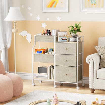 Modanais Baby Diaper Caddy Organizer Cart - 3 Tier Rolling Cart with Dividers and Drawers, Easy To Assemble, Mobile Utility Cart with Wheels for Nursery, Bedroom, Changing Table & Crib