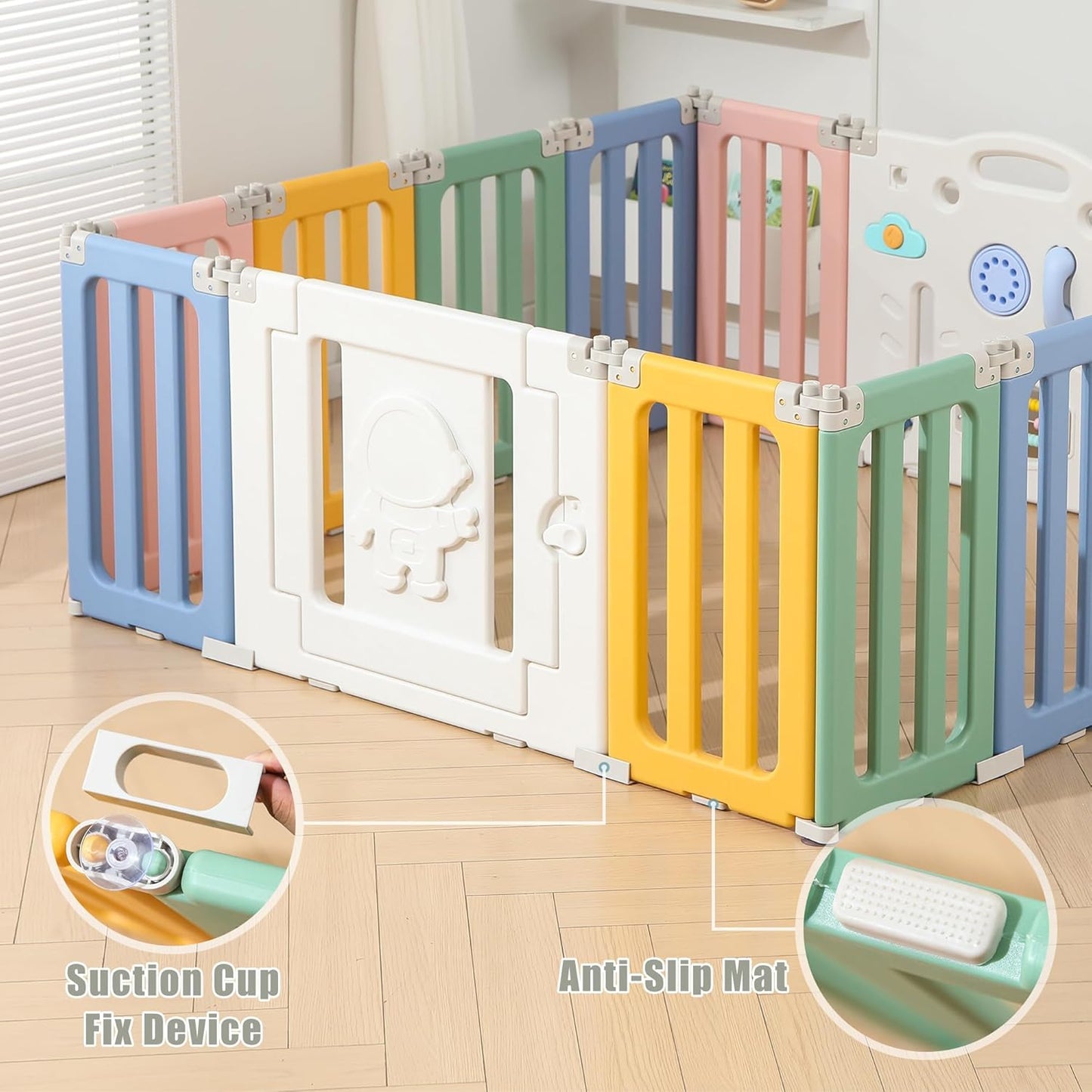Bestgame Baby Play Pen, Foldable Play Pens for Babies and Toddlers, 14 Panels Extra Large Baby Playpen, Astronauts Portable Fence, Kids Gate Playpen Yard - Grey