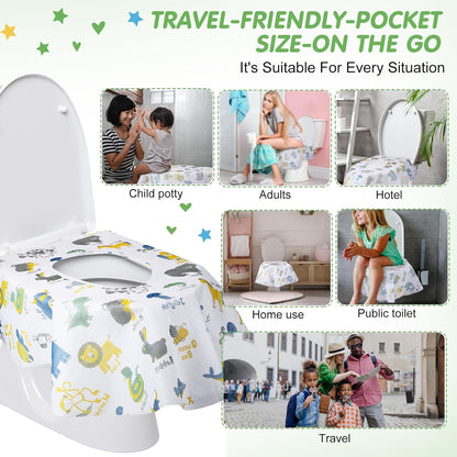 50 Packs Disposable Toilet Seat Covers Extra Large Individually Wrapped for Kids and Adults, Portable Non Slip Waterproof Potty Seat Covers for Toddlers Potty Training, Travel (Rainbow)