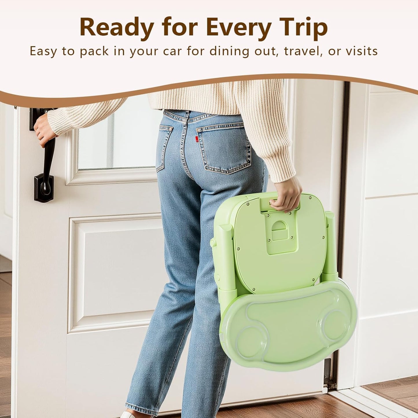 Booster Seat for Kitchen Chair, 3-in-1 Foldable & Portable Booster Seat with Tray, Extra Dishwasher-Safe Tray, Safety Straps for 6–18M (Up to 30 lbs), for Dining Table, Travel & Camping, Gray