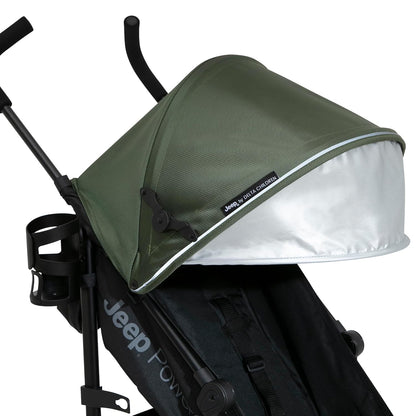 Jeep AdventureGlyde Stroller by Delta Children - Lightweight Travel Stroller with Smoothest Ride & Compact Fold, 3-Position Recline, Extra Large Storage Basket, Black/Grey