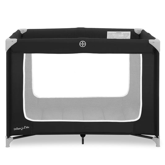 Dream On Me Zoom Portable Playard in Black, Lightweight, Packable and Easy Setup Baby Playard, Breathable Mesh Sides and Soft Fabric - Comes with a Removable Padded Mat