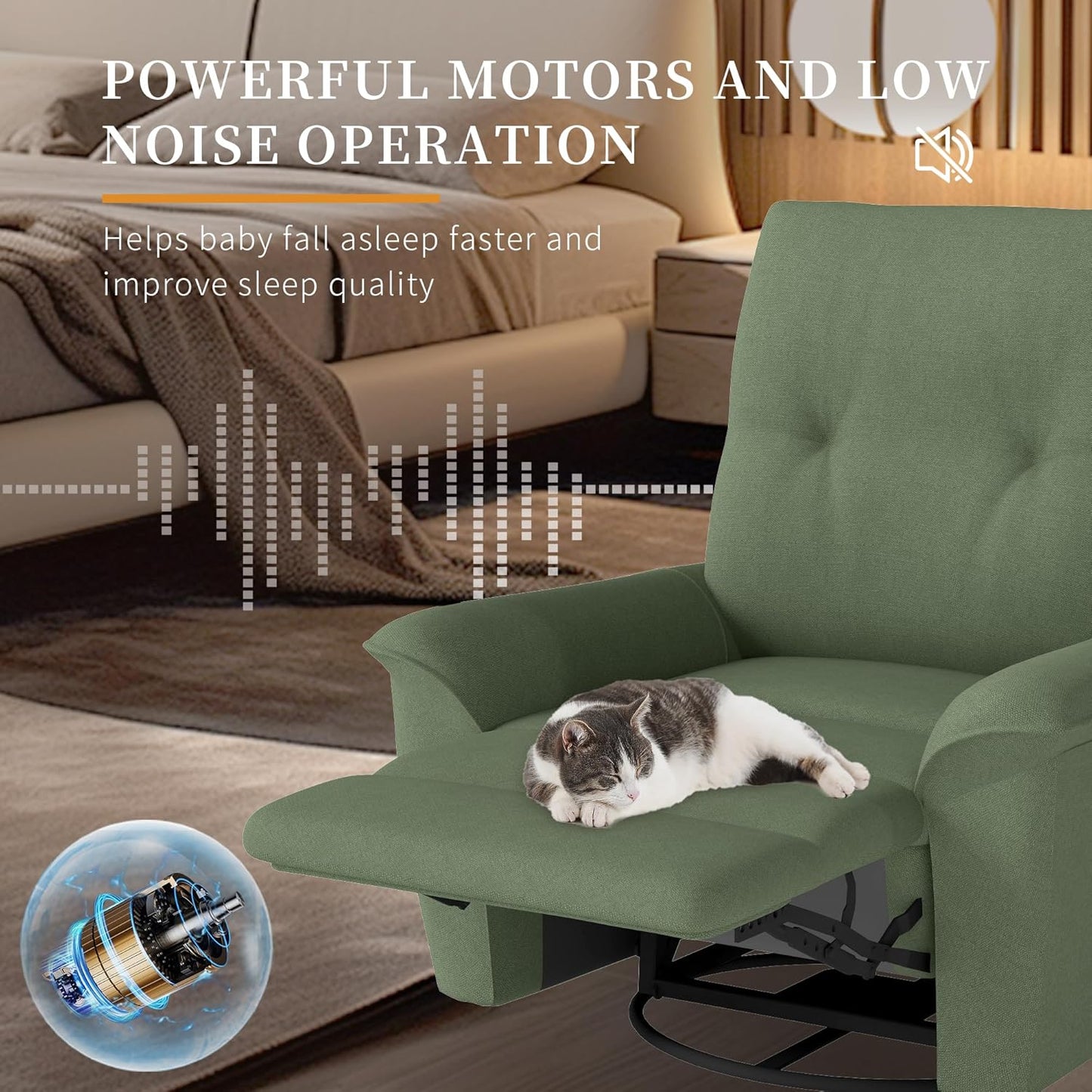 Power Swivel Rocker Recliner Chair for Nursery, Upholstered Glider Rocking Chair with Phone Holder,USB Ports, Small Recliners for Small Spaces Living Room, Bedroom