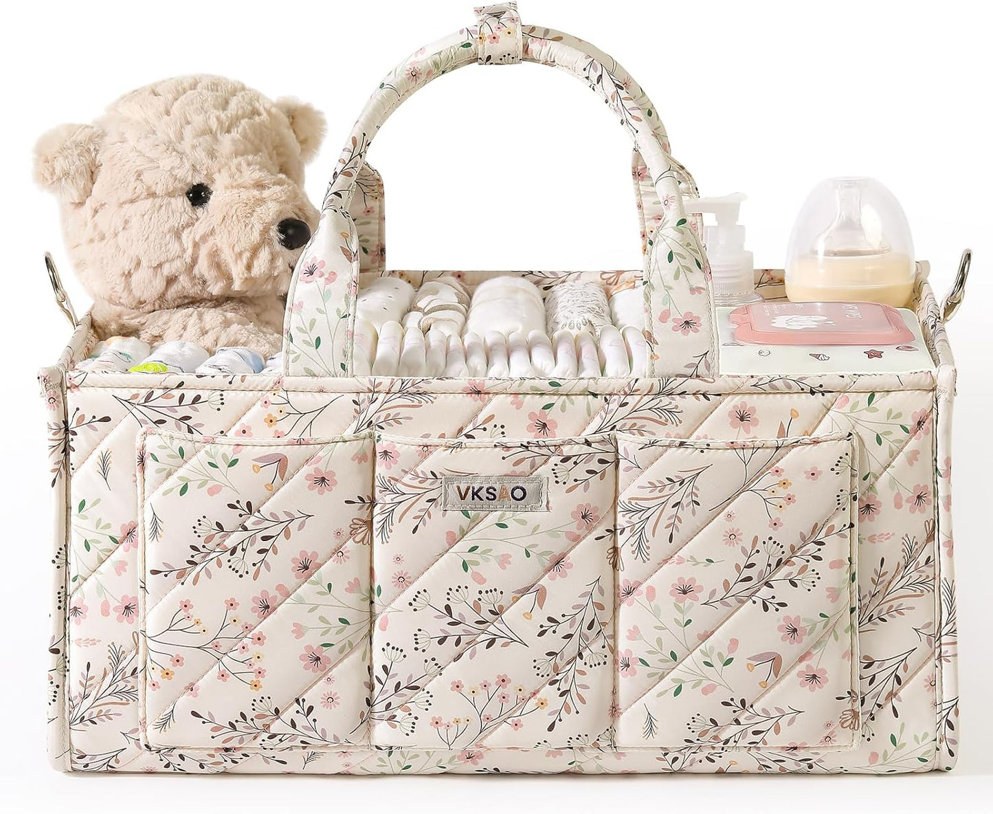 Baby Boy Essentials Diaper Caddy Organizer – Portable Storage Basket with Shoulder Strap & Stroller Hooks, Splashproof Quilted Nursery & Car Tote, Baby Gifts for Baby Shower, Classic Blue