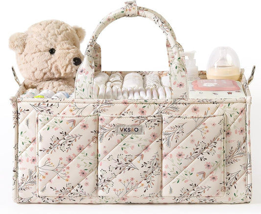 Baby Boy Essentials Diaper Caddy Organizer – Portable Storage Basket with Shoulder Strap & Stroller Hooks, Splashproof Quilted Nursery & Car Tote, Baby Gifts for Baby Shower, Classic Blue