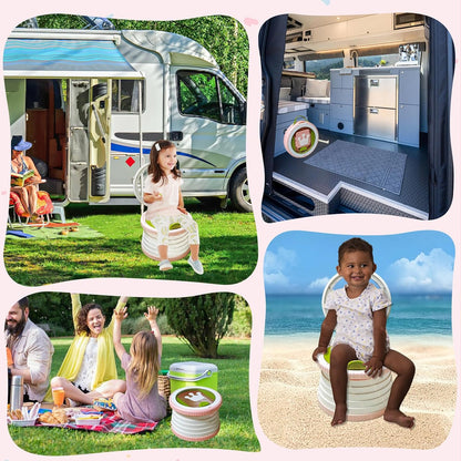 Portable Potty Chair for Toddlers with Splash-Proof Design, Foldable Travel Potty with Bag & 30 Refills - Kids Toilet for Car, Camping, Indoor - Easy Clean Baby Potty Training Seat(Red-blue)