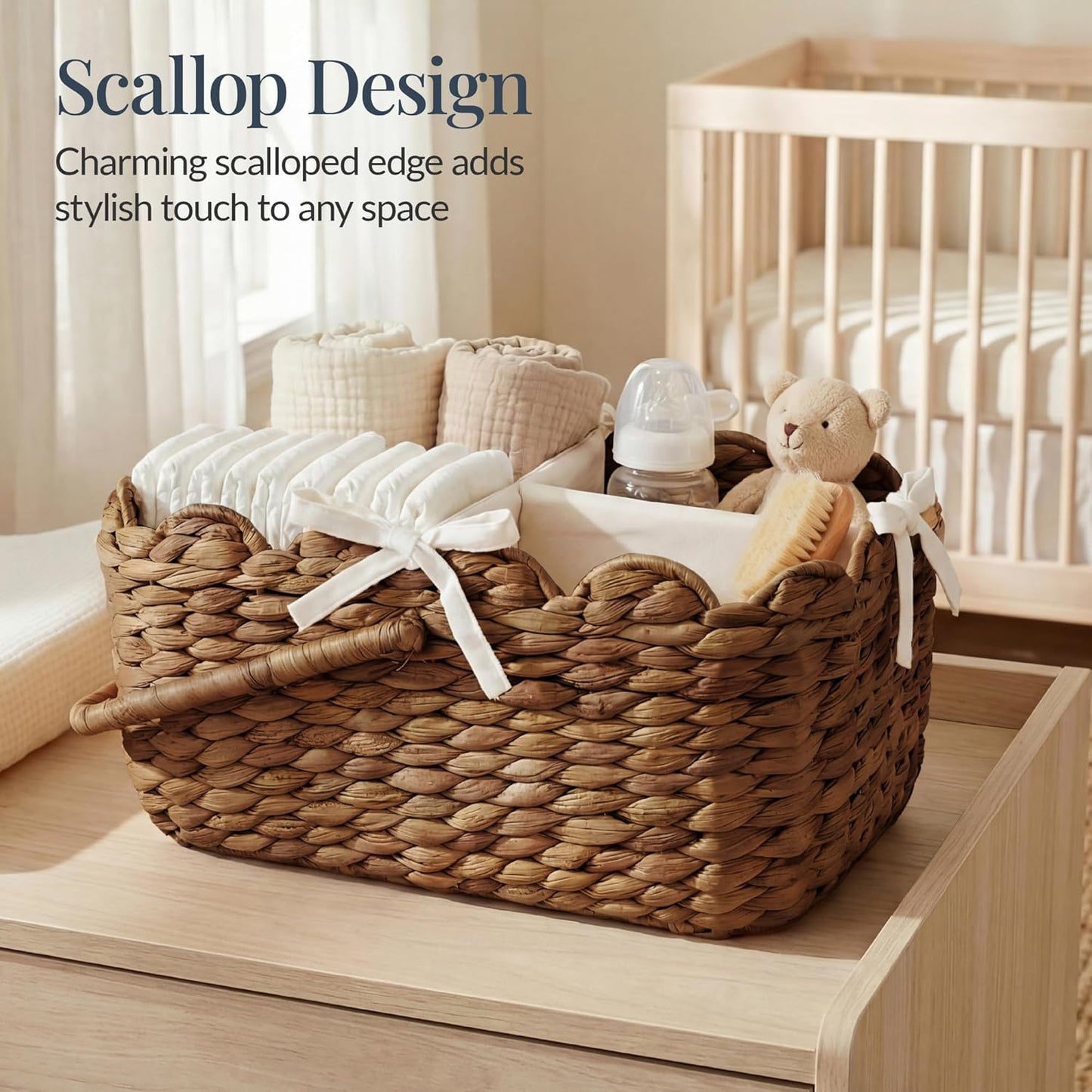 Best Choice Products Baby Diaper Caddy Organizer, Large Portable Handmade Nursery Basket w/Removable Divider & Handles, Handwoven Changing Table Storage Bin for Nursery Organization - Chestnut
