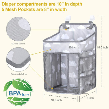 Accmor Hanging Baby Diaper Caddy Organizer, Diaper Stacker, Baby Crib Hanging Classified Storage Bag Organizer for Changing Table, Crib, Playard or Wall & Nursery Organization, Grey