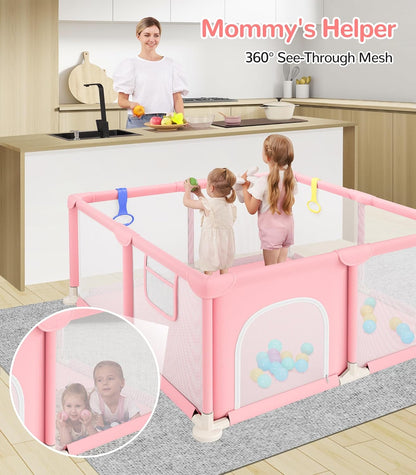 Dripex Baby Playpen, 47"x47" Small Playpen for Babies, Enhanced Safety Baby Play Yard for Indoor & Outdoor, Infant Play Pen with Soft Breathable Visible Mesh, Anti-Fall Design & Easy Setup, Grey