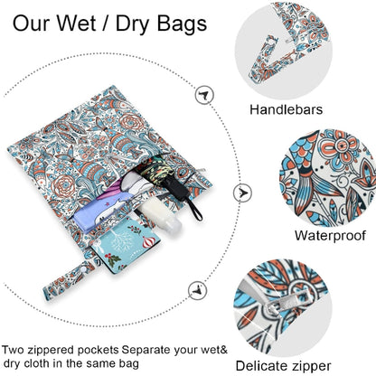 visesunny Yellow Dinosaurs Volcano and Palm Tree 2Pcs Wet Bag with Zippered Pockets Washable Reusable Roomy for Travel,Beach,Pool,Daycare,Stroller,Diapers,Dirty Gym Clothes, Wet Swimsuits, Toiletries