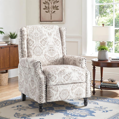Swivel Rocker Recliner Chair, Manual Nursery Glider Recliner, Floral Fabric Wingback Accent Chair with Adjustable Backrest & Footrest for Small Spaces Living Room Bedroom (Plants Floral, Set of 1)