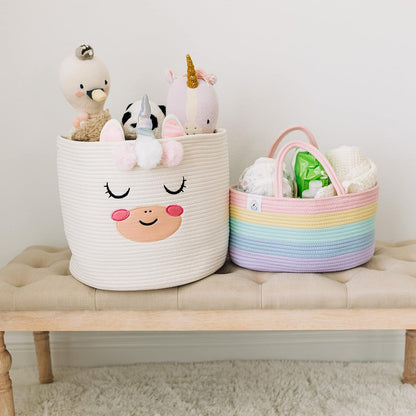 OrganiHaus Pastel Rainbow Nursery Storage Basket, Cotton Rope Toy & Diaper Caddy Organizer with Handles, Baby Diaper Organizer, Foldable Design, Machine Washable, Ideal for Baby Room & Laundry