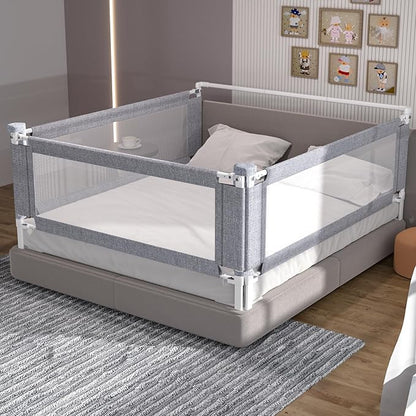 yulongtengfei 3-Piece Full Size Bed Rail for Toddlers - Adjustable Baby Bed Rail Guard, Kids Safety Bed Rail for Full Size Bed (74.8"x74.8"x54"-Grey)