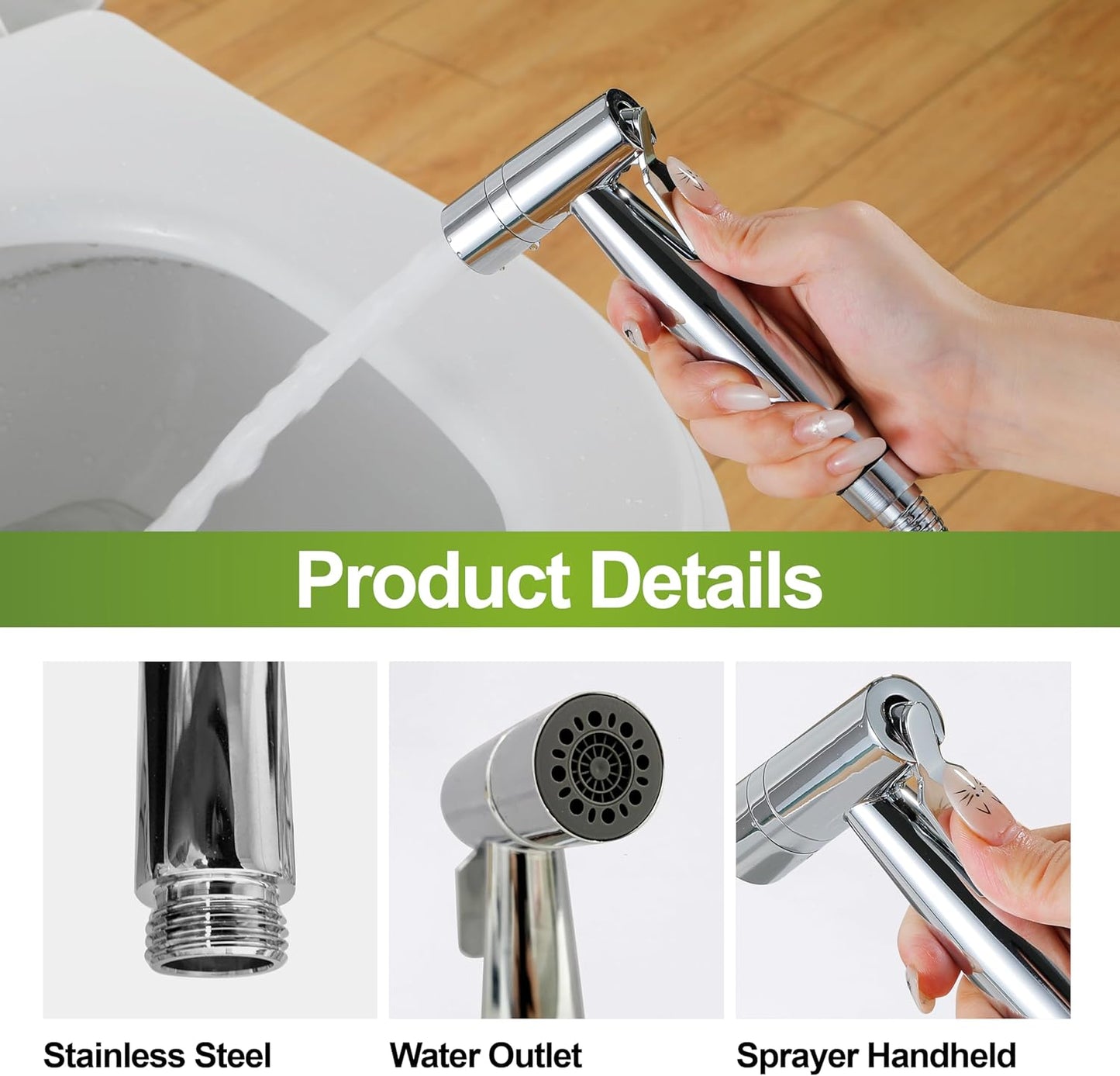 Brushed Nickel Bidet Sprayer Head, Stainless Steel Handheld Shattaf Jet Spray Attachment for Toilet, Baby Cloth Diaper Sprayer with Adjustable Water Pressure Control, 1 Pack