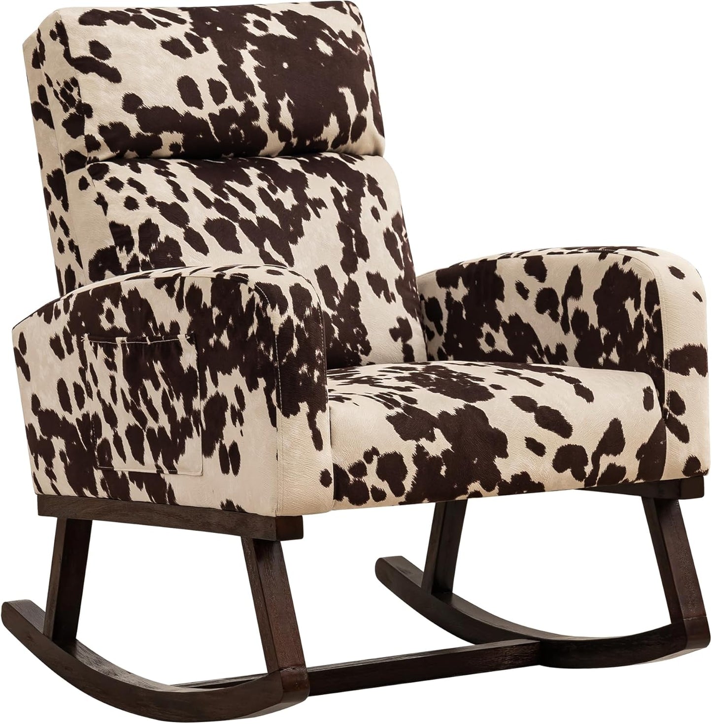 Rocking Chair Nursery, Upholstered Nursing Rocker Chair for Mom with High Backrest and Side Pockets for Bedroom Living Room, Beige