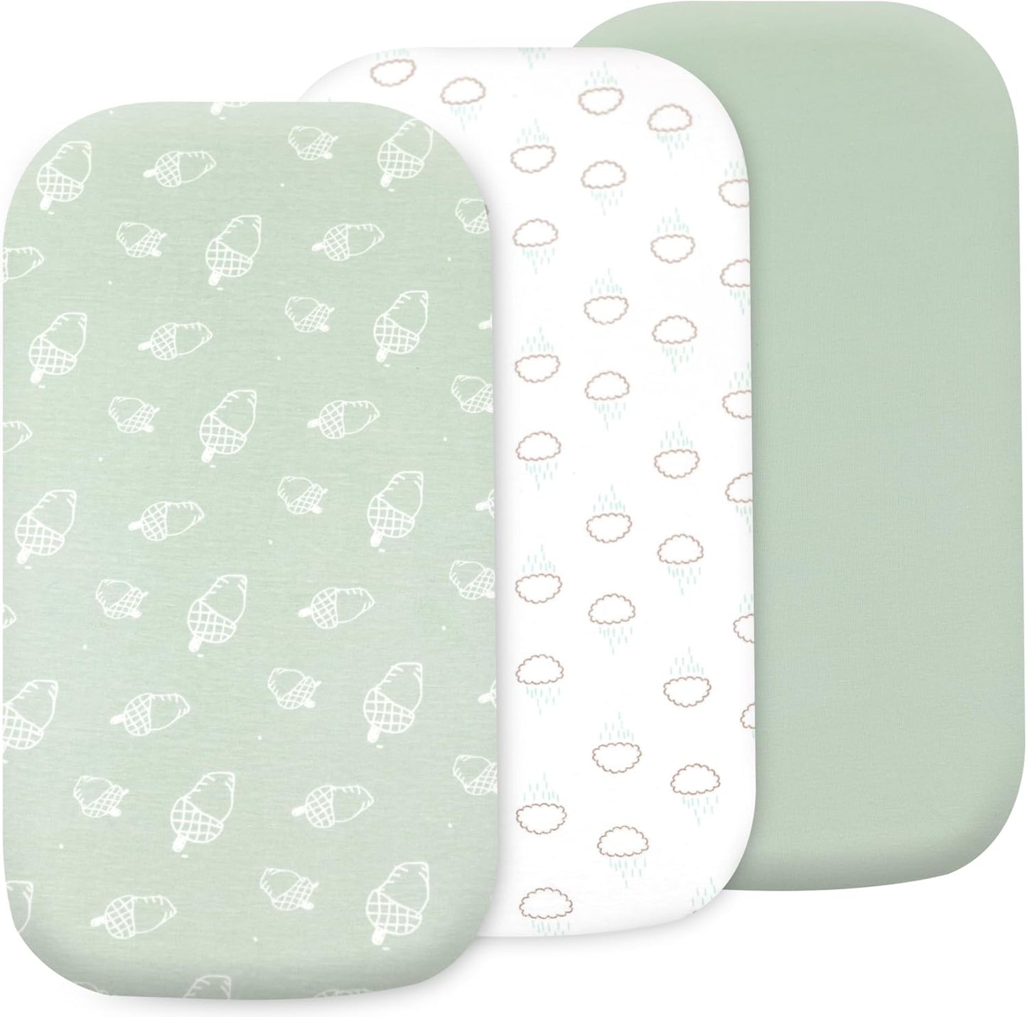 3-Pack Bedside Sleeper Bassinet Sheets | GOTS Certified Organic 100% Muslin Cotton | Ultra Soft & Breathable | 33×20×4” Fitted Sheets | Universal Fit 29–33” x 17–21” Pads