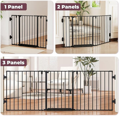 29.4-78" Extra Wide Baby Gate, Long Dog Gates Indoor for Doorways Stairs, Essential Large Safety Gate for Child Toddler with Anti-Trip Pedal, Adjustable Pet Gate, 28" Tall 3 Metal Panels Black
