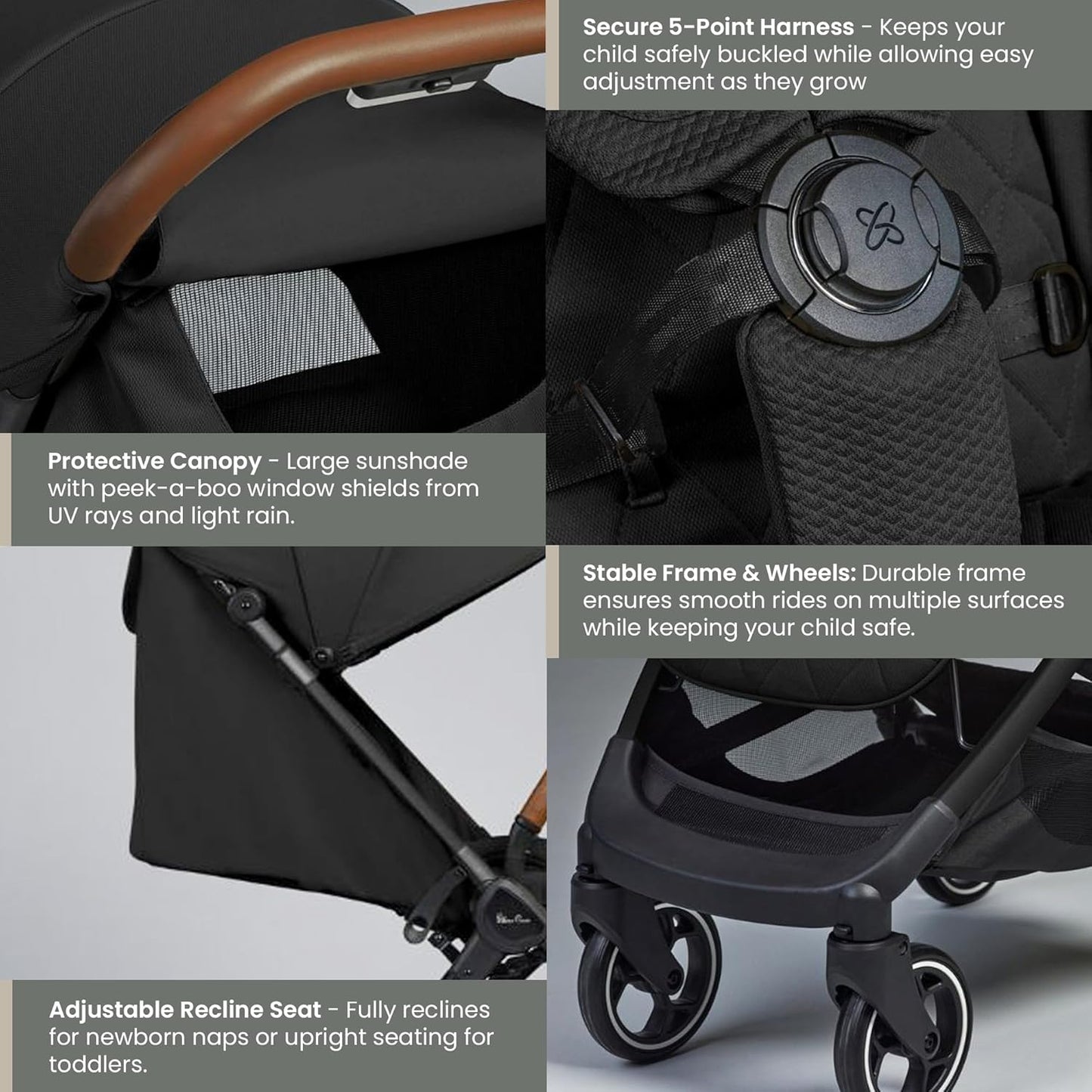 Silver Cross Clic Compact Travel Stroller – (Latte) – Lightweight Baby Stroller for Airplane Travel – One-Hand Fold, Lie-Flat Infant & Toddler Seat – Birth to 55 lb