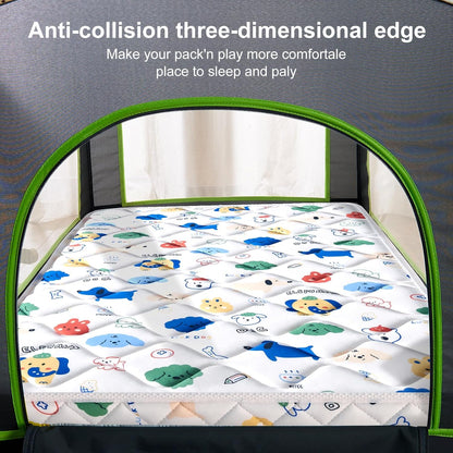 Pack and Play Mattress - 38" x 26"- Premium Knitted Fabric Safety Reinforced Play Yard Mattress - Fits for Graco & Baby Trend & Pamo Babe Playard, Firm Support and Comfort Foam，White