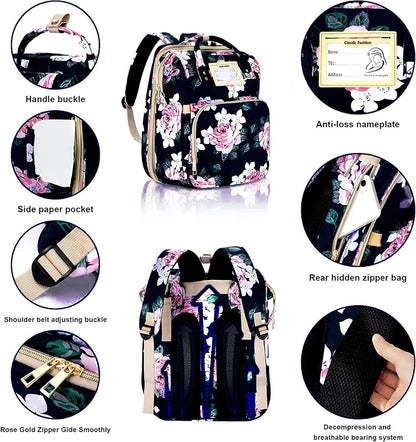 GurZinn Diaper Bag Backpack with Changing Station, Foldable for Bady Toddler, 3 in 1 Large Capacity Newborn Essentials Organizer with Stroller Hook for Girls and Boys（Pink）