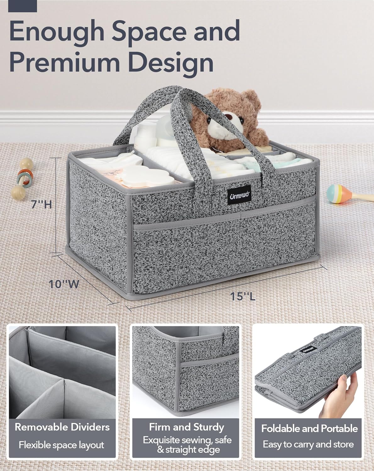 URMYWO Diaper Caddy Organizer - Portable Baby Diaper Caddy with Handle, Large Nursery Organizer Storage Basket for Newborn Essentials, Baby Registry Must Have Shower Gift for Home and Car Travel