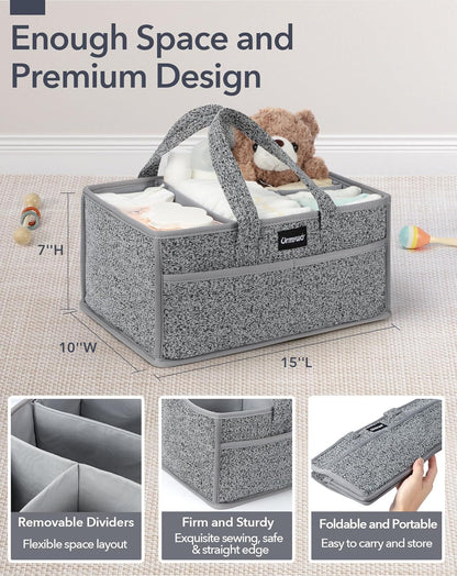 URMYWO Diaper Caddy Organizer - Portable Baby Diaper Caddy with Handle, Large Nursery Organizer Storage Basket for Newborn Essentials, Baby Registry Must Have Shower Gift for Home and Car Travel