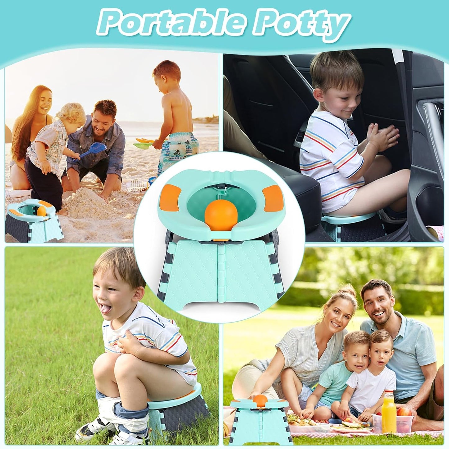 Portable Potty Chair for Toddlers with Splash-Proof Design, Foldable Travel Potty with Bag & 30 Refills - Kids Toilet for Car, Camping, Indoor - Easy Clean Baby Potty Training Seat(Red-blue)