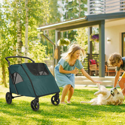 Large Dog Travel Stroller with 4 Heavy Duty Wheels Pet Stroller with Adjustable Handle - Double Doggie Capacity Jogger Wagon with Back Front Door for Small Medium Large Dogs (Dark Light Gray)