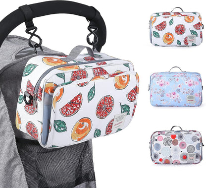 GOGOSO Baby Stroller Organizer Bag with Insulated Pocket, Universal Fit Most Strollers, Space for Diapers, Wipes & Toys, Flowers